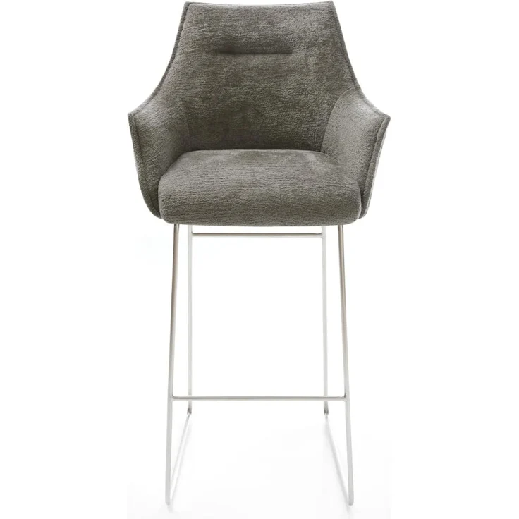 Barstuhl Alja-Flex Bouclé Soft Schlamm Kufengestell Edelstahl Silberfarben Taschenfederkern – Bild 3