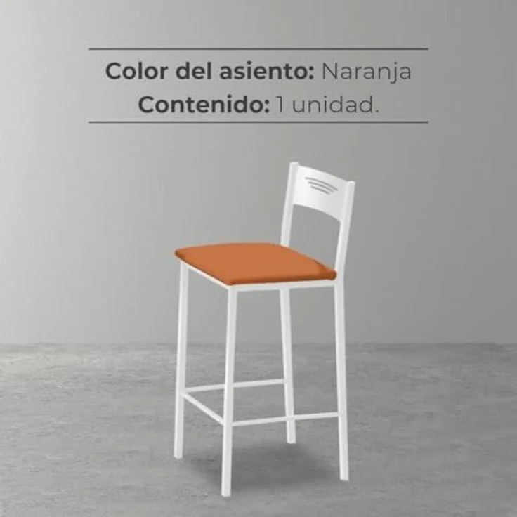 ASTIMESA - Hohe Küchenhocker mit Rückenlehne - Weißes Gestell und Sitzfläche aus Kunstleder - Farbe des Sitzes: Orange. Lieferumfang: 1 Stück, Maße: 90 cm (Gesamthöhe) – Bild 6