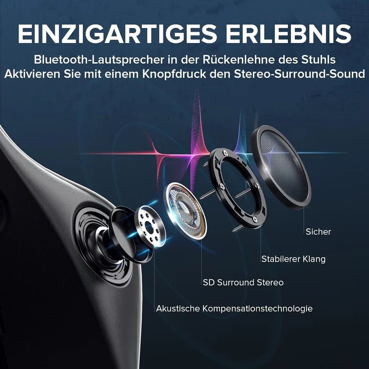 GTPLAYER Gaming Stuhl Gamer Stuhl mit Fußstütze Bluetooth Lautsprecher Ergonomischer Bürostuhl Computerstuhl Schreibtischstuhl PC Stuhl mit verstellbare Rückenlehne 150 kg Belastbarkeit weiß – Bild 3