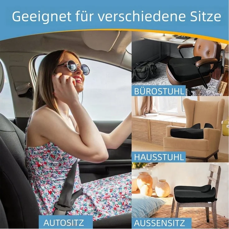 PFCTART Sitzkissen Auto Anti-Rutsch-Sitzkissen Ischias Entlastungskissen, Erhöhtes Autositzkissen – Bild 3