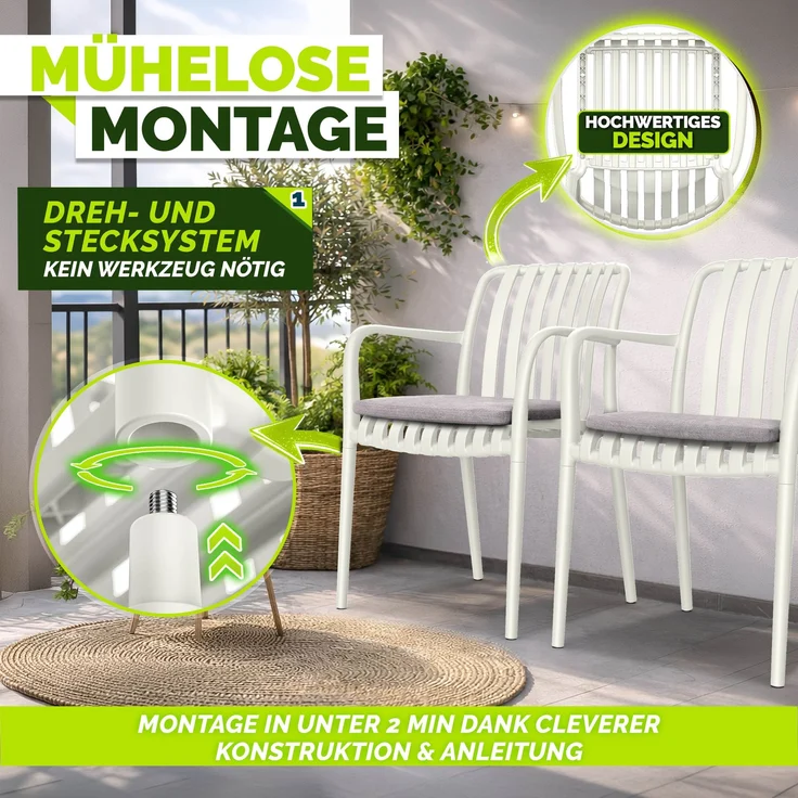 tillvex® Gartenstühle 4er Set Stapelbar Wetterfest mit Armlehne | Outdoor Stühle bis 120kg belastbar | Gartenstühle Outdoor | Terrassenstuhl Gartenmöbel Balkon Garten Terrasse – Bild 9