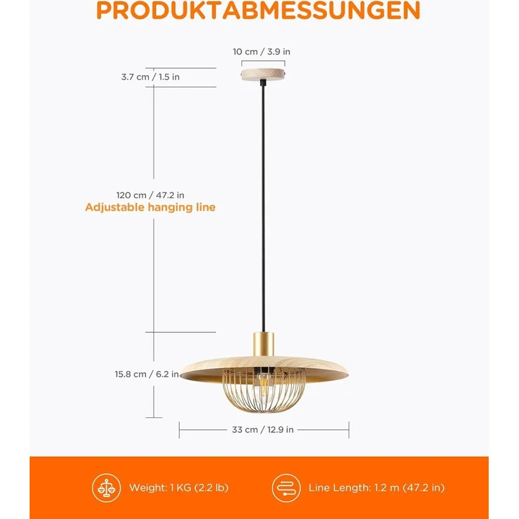 Tomons Pendelleuchte Hängeleuchte Skandinavisch Deckenlampe, Höhenverstellbar, ohne Leuchtmittel – Bild 3