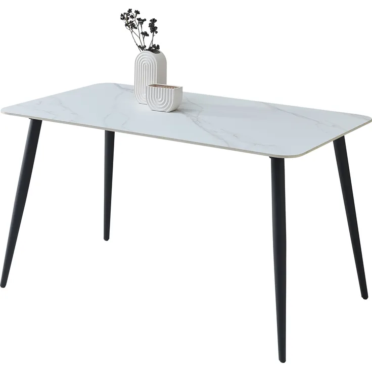 Esstisch >Cody< in weiß, schwarz, Keramik, Metall - 140x76x80cm (BxHxT)