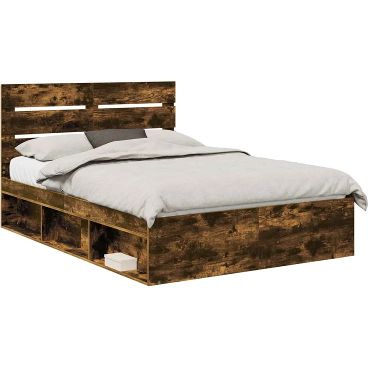 vidaXL Bettrahmen Geräucherte Eiche 140 x 190 cm Massives Kiefernholz 3411748 – Bild 1