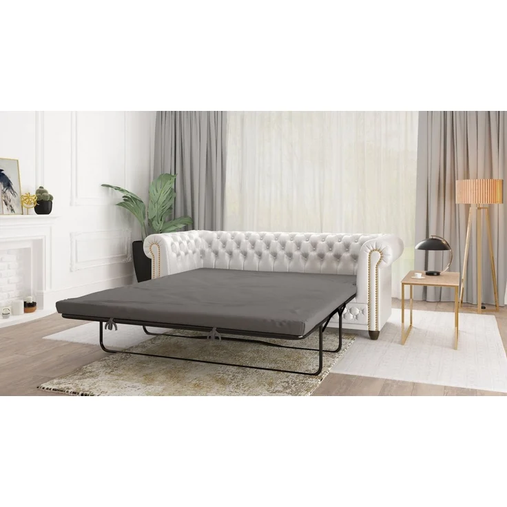 S-Style Möbel Chesterfield-Sofa Jeff, 3-Sitzer mit Schlaffunktion aus veganem Leder mit Holzfüßen, 3-Sitzer mit Schlaffunktion, mit Wellenfederung – Bild 2