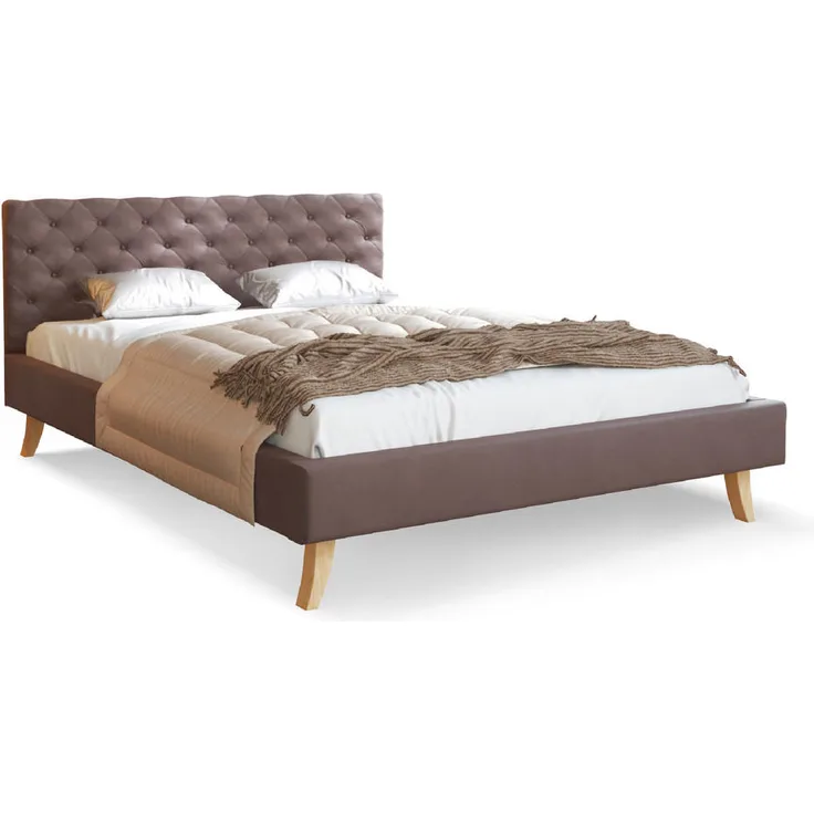 FDM Zuza Trinity Polsterbett, Braun, 120x200 cm, mit stabiler Holzrahmenkonstruktion und eleganter Velours-Polsterung