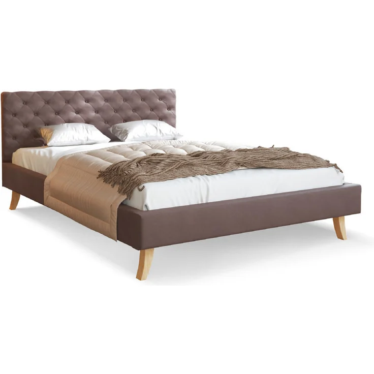 FDM Zuza Trinity Polsterbett, Braun, 180x200 cm, mit eleganter Velours-Polsterung und stabiler Holzrahmenkonstruktion