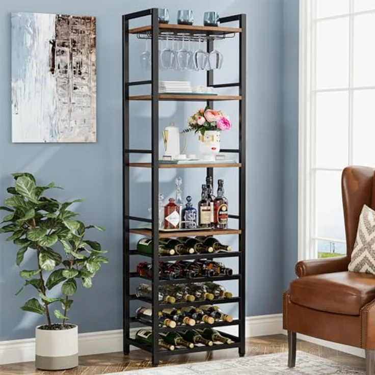 LITTLE TREE Weinregal aus Metall für 7-30 Flaschen, Wein, Flaschenregal, Kellerregal, Regale, freistehendes Weinständer für Küche, Bar, Schwarz und braun – Bild 8