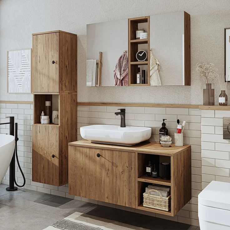 Skye Decor '2523' Badmöbel-Set mit Waschbecken & Spiegel (3-teilig), Atlantik-Kiefer, 95 x 58 x 45 cm – Bild 1