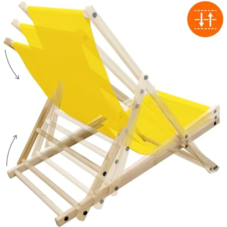 ECD Germany Liegestuhl klappbar aus Holz, Gelb, 120 kg Tragfähigkeit, drei Liegehöhen, wetterfestes Oxford-Gewebe – Bild 6