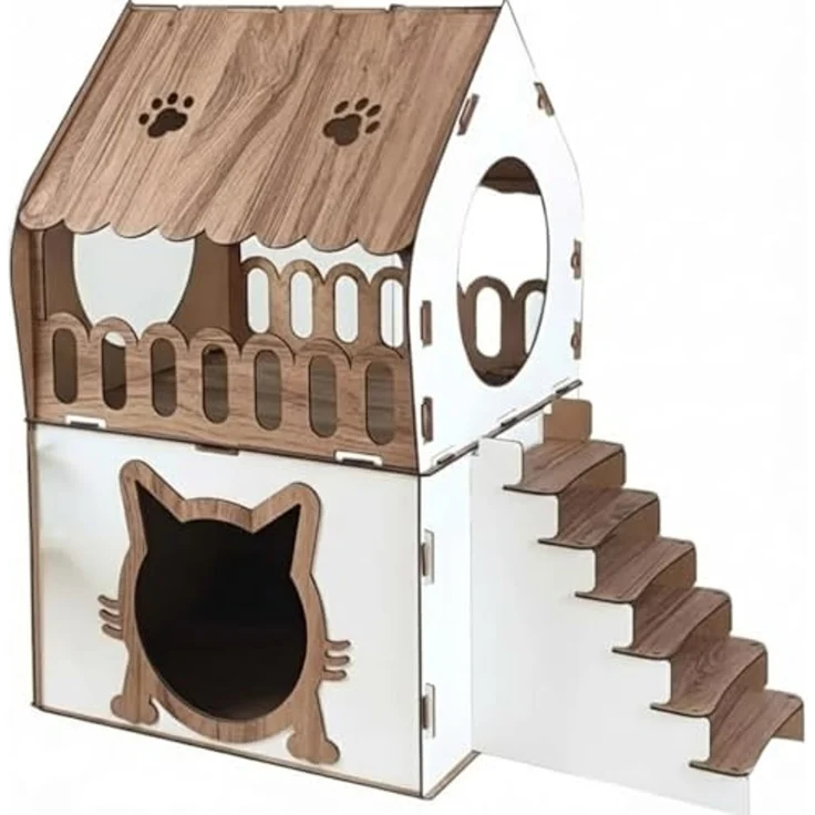 Jungengel Tierbett XL Katzenhaus Katzenhäuschen Katzenhütte Stecksystem Katzenbett, 2-Stöckiges Katzenhaus, Robust, Werkzeugfreie Montage – Bild 4