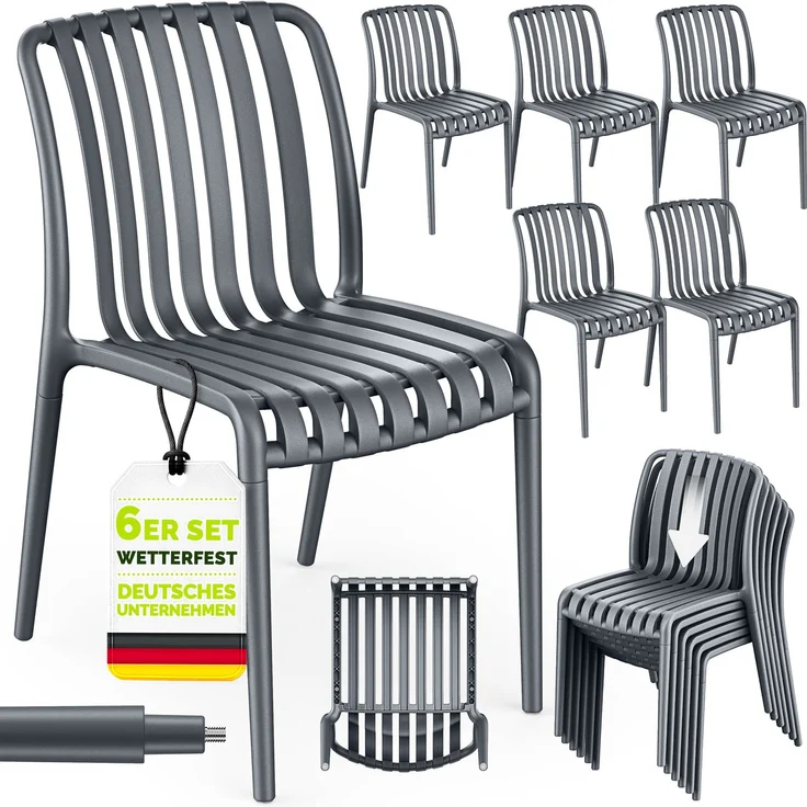 tillvex® Gartenstühle 6er Set Stapelbar Wetterfest | Outdoor Stühle bis 120kg belastbar | Gartenstühle Outdoor | Terrassenstuhl Gartenmöbel Balkon Garten Terrasse – Bild 6