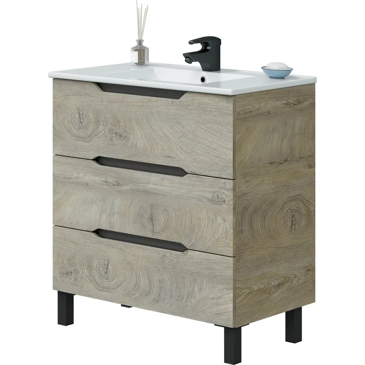 Waschtisch >LEA< in Alaska Eiche Dekor / Anthrazitgrau - 80x86x45 (BxHxT)