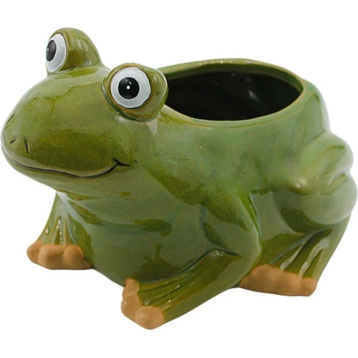 Dekohelden24 Übertopf Übertopf - Pflanztopf - Pflanzgefäß - Dekoschale aus Keramik (1 Stück, 1 St), Motiv: Frosch, - Maße L/B/H: ca. 22,5 x 17 x 14,5 cm – Bild 1