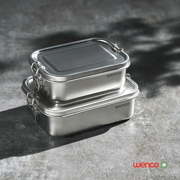 wenco Lunchbox aus Edelstahl, Mit 2 Fächern, Brotdose groß mit 1,5 liter Fassungsvermögen, Wasserdicht, Spülmaschinengeeignet, inkl. Ersatz-Silikonring, 21,5 x 16,5 x 7,0 cm, Silber. – Bild 7