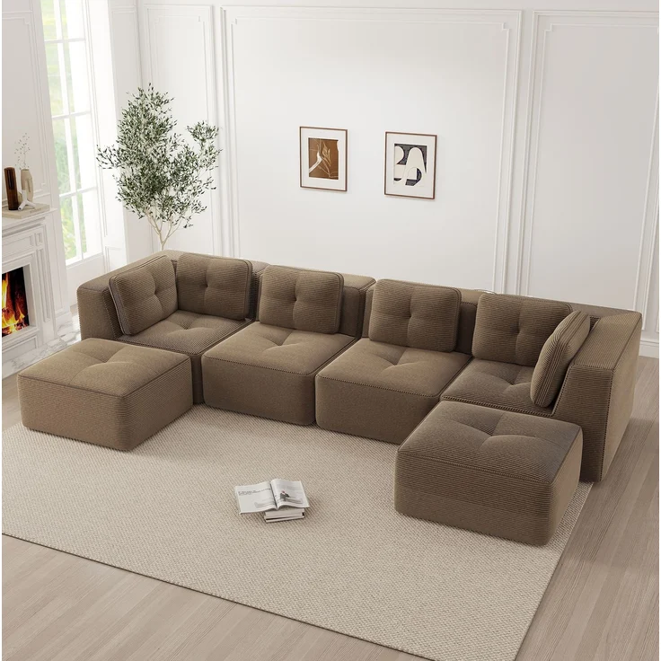 DESVIAE Sofa modular als Ecksofa, Cord, Braun, mit rutschfestem Standfuß, 386 x 177 x 69 cm – Bild 3