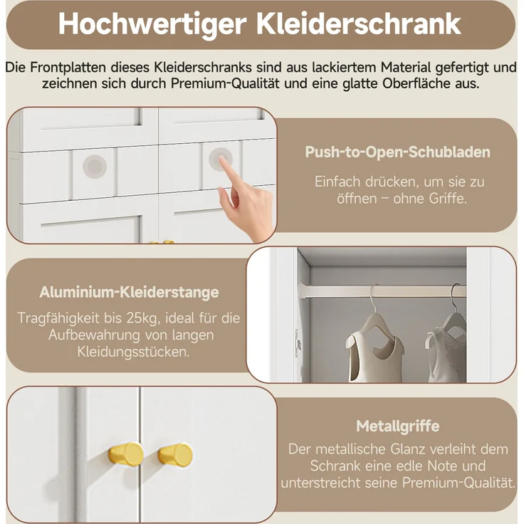 CHICFURN Kleiderschrank 2er-Set 160x200x50 cm mit Schubladen und Kleiderstange – Weiß – Bild 4