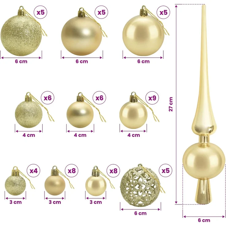 vidaXL Künstlicher Weihnachtsbaum mit Weihnachtskugeln 150 cm 150 LEDs 3465732 – Bild 12
