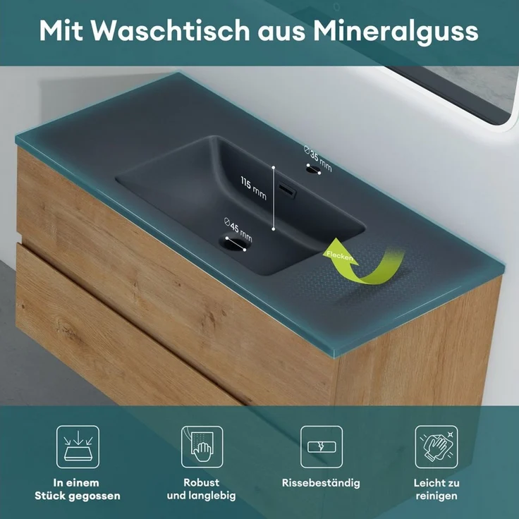 Mai & Mai Badmöbel-Set Waschtisch mit Unterschrank Waschbeckenunterschrank Aqualis – Bild 3