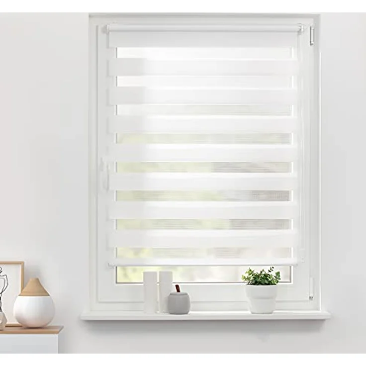 Lichtblick Doppelrollo Klemmfix ohne Bohren, Streifen, Blickdicht, Klemmträger-Montage, Sichtschutz, Wandmongtage, Deckenmontage, für Fenster und Türen Weiß,70x150 cm (B x L) – Bild 3