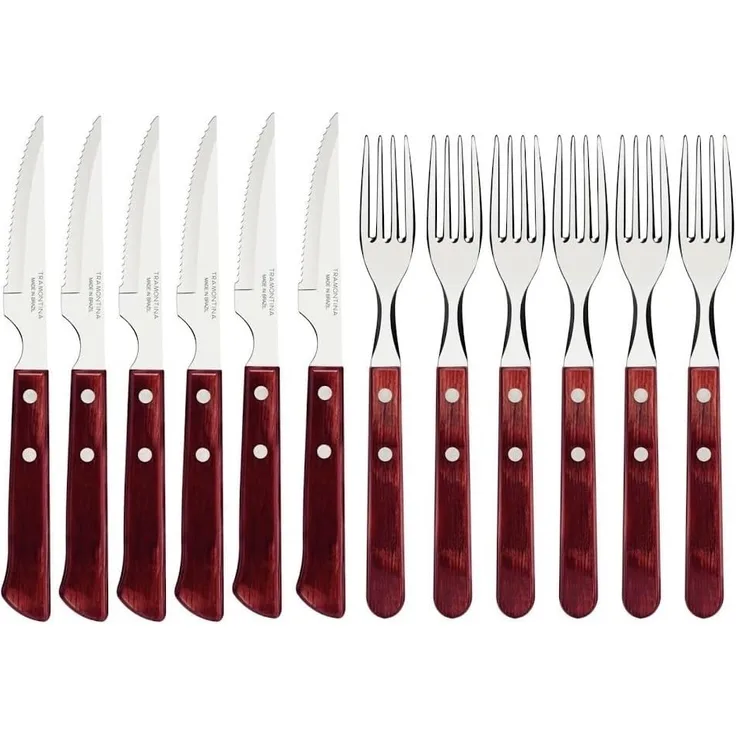 Tramontina 29899-221 Spanish Style Steakbesteck, Set 12-teilig, AISI 420, Edelstahl, Echtholzgriff rot