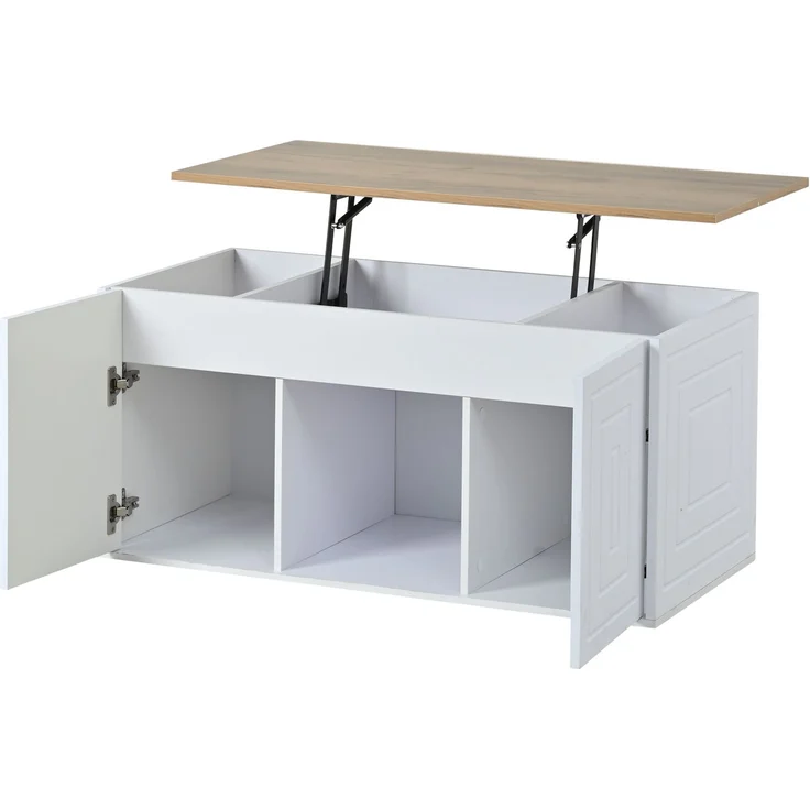 Couchtisch 46 x 95 x 45 cm, mit Höhenverstellung, in Holzoptik, Konstruktion aus Spanplatte, Weiß / Naturfarben – Bild 12