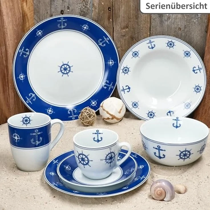 MamboCat Kaffeeservice Ahoi 18tlg Kaffeeservice Porzellan 6Pers Tasse Teller Anker nautisch, Porzellan – Bild 5