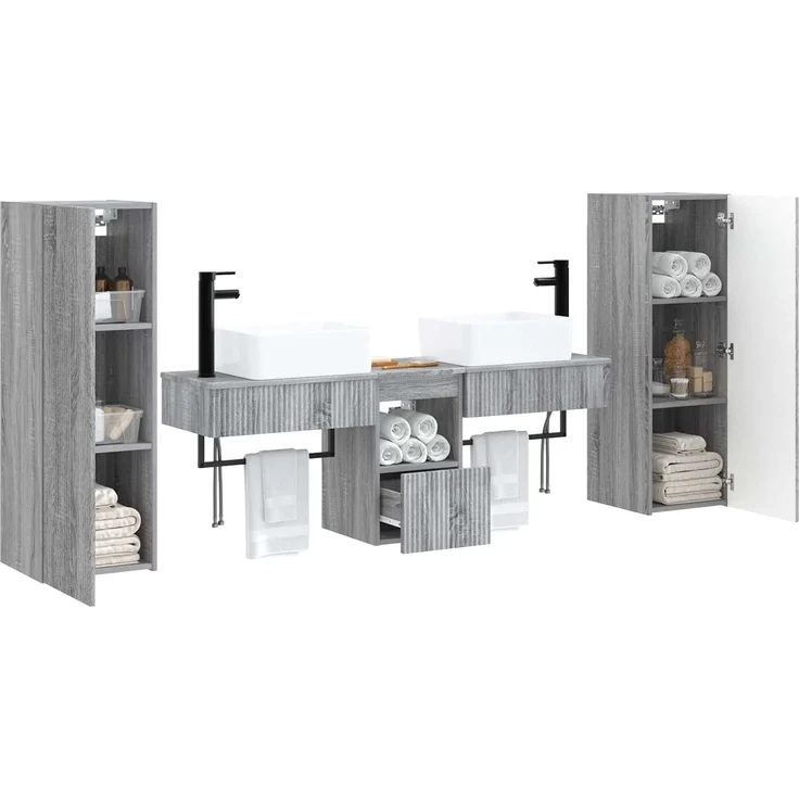 vidaXL Badezimmerschrank-Set 5 stk. Grau Sonoma 136 x 35 x 80 cm 3405979 – Bild 3