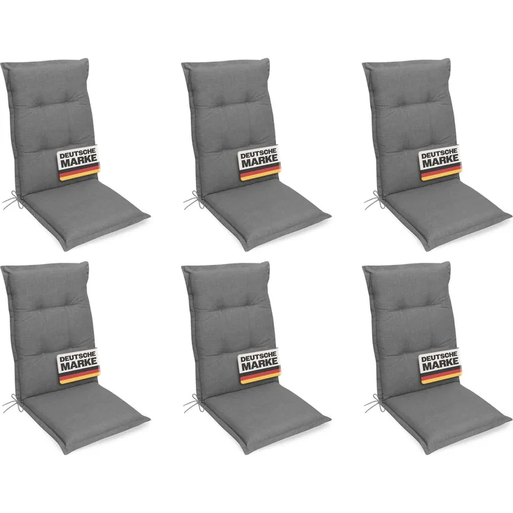 Gardissimo 6x PREMIUM Hochlehner Gartenstuhl Auflagen 120x50x8cm grau