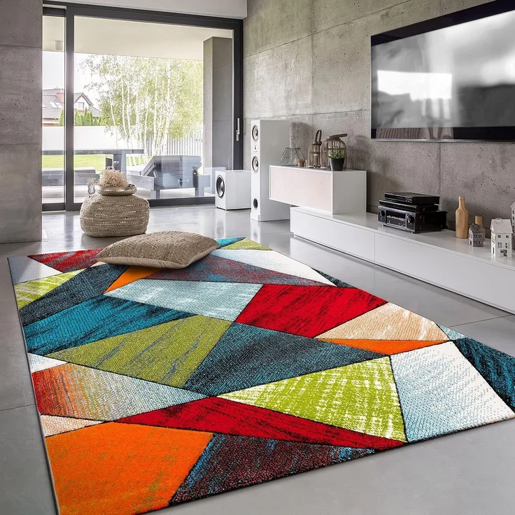 Paco Home Teppich Wohnzimmer Kinderzimmer Kurzflor Moderne 3D Optik Kariert Geometrische Muster, Grösse:80x150 cm, Farbe:Bunt 5 – Bild 1