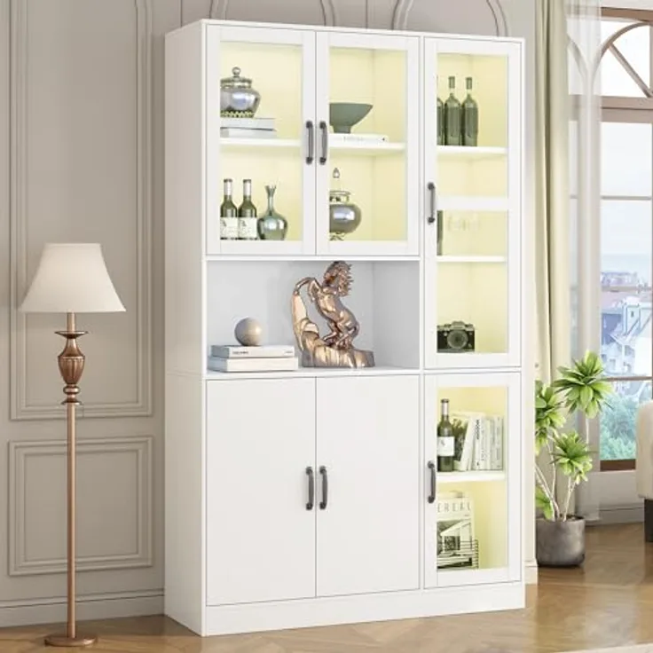 Ball & Cast Standvitrine mit Beleuchtung und Einlegeböden - Vitrine für Wohnzimmer, Schlafzimmer & Büro, Weiß