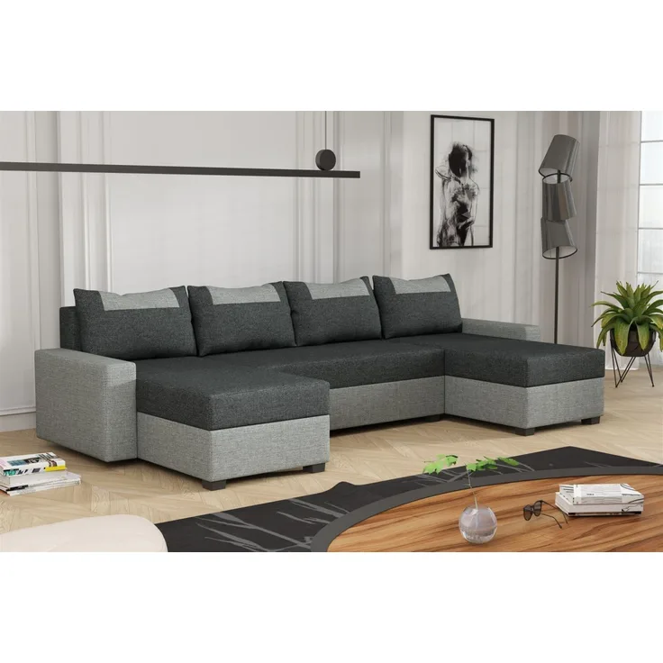 Wohnlandschaft Schlafsofa Sofa HEDVIG Stoff Inari Grau- Dunkelgrau