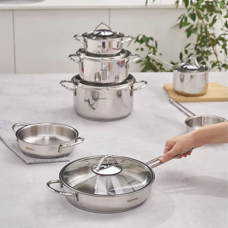 Karaca Topf-Set Karaca Ada 12-teiliges Stahl Kochgeschirr Set V2 Kochset Pfannenset – Bild 4