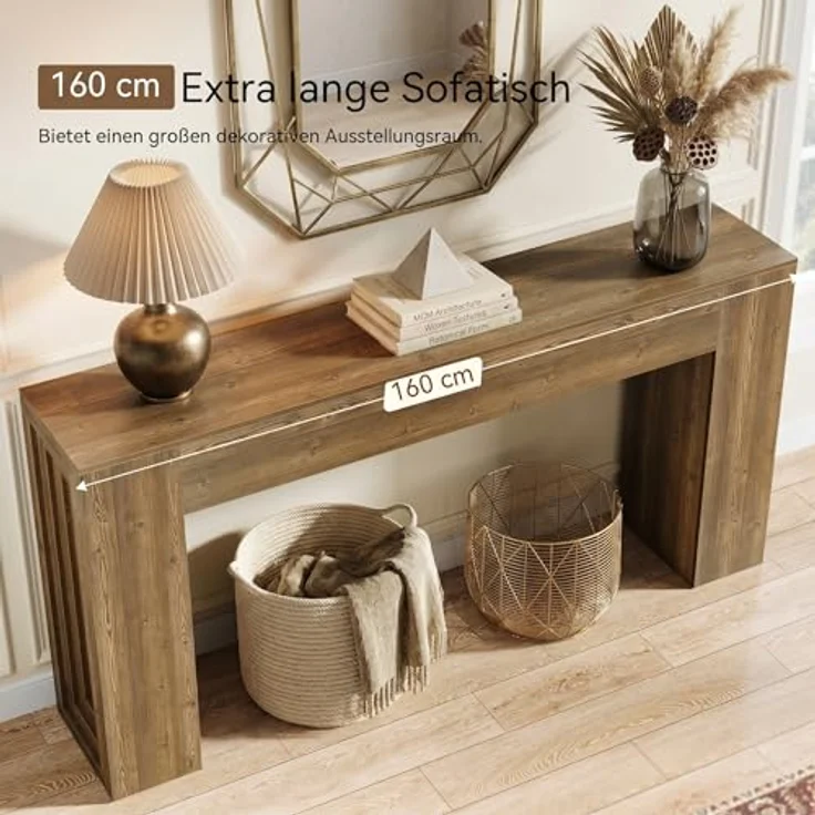 LITTLE TREE Konsolentisch 160 cm, Landhaus Sofatisch mit holzoptik, Schmaler Flurtisch in Braun für Wohnzimmer & Eingangsbereich, Stabile Ablage, Einfacher Aufbau – Bild 12