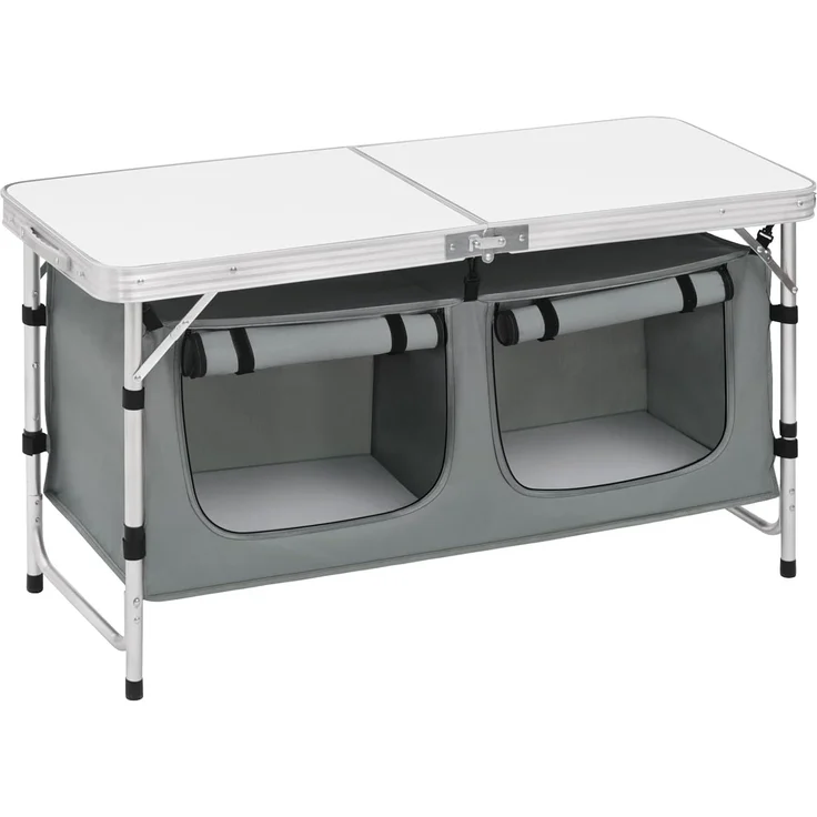 WOLTU faltbar Campingschrank Alu Campingtisch Höhenverstellbar mit Stauraum, Outdoor Campingmöbel Klapptisch Gartentisch für Picknick Strand im Freien, Weiß+Grau – Bild 1