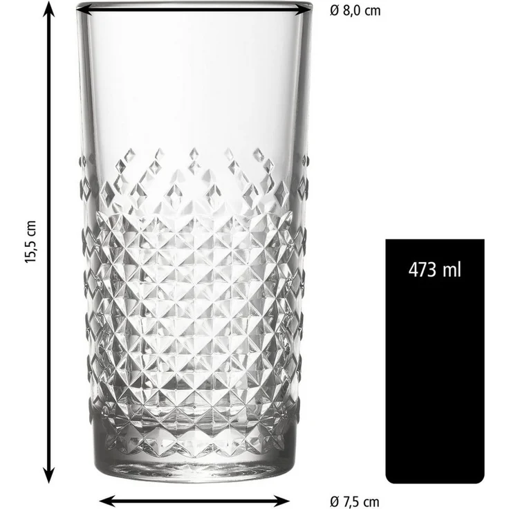 LIBBEY Gläser-Set Beverage Glas -OCULAR-, 473 ml, Ø 8 cm, H: 15,5 cm, 12er Set, 12-tlg, Glas, hochwertig verarbeitet, im modernen Design – Bild 3