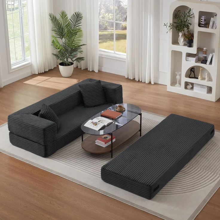 ZUBALIYA Schlafsofa, mit Schlaffunktion, H 60 × T 200 × B 76 cm, Dunkelgrau, Schaumstoff – Bild 7