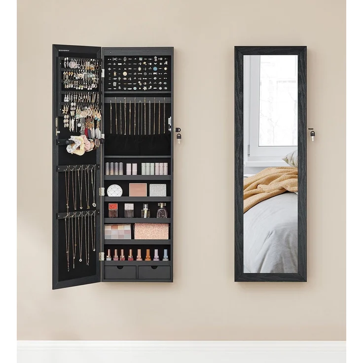 Songmics 'JJC093B01' Schmuckschrank mit Spiegel, Holz, schwarz, 37 x 10 x 120 cm – Bild 1