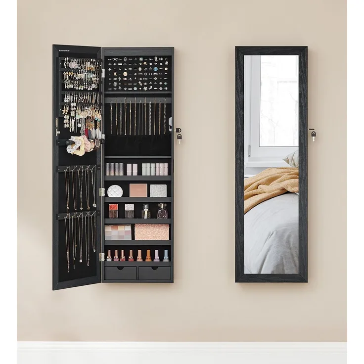 Songmics 'JJC093B01' Schmuckschrank mit Spiegel, Holz, schwarz, 37 x 10 x 120 cm
