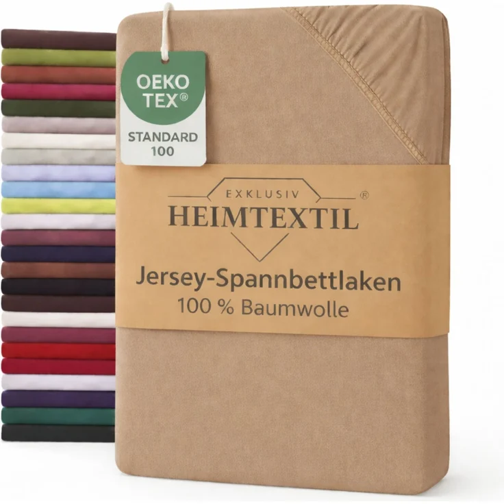 EXKLUSIV HEIMTEXTIL Jersey Spannbettlaken Premium 100 x 200 cm Sand 100% Baumwolle Öko - Tex Zertifiziert Bed-Sheet Bettlaken Spannbetttuch Topper Leinentuch – Bild 1