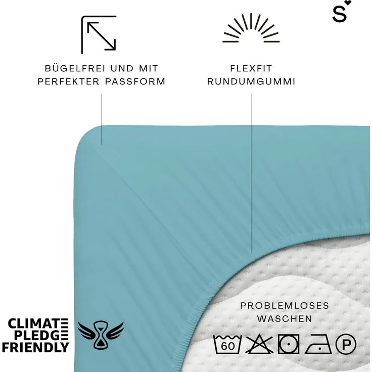 Schlafgut Spannbettlaken Premium, Gummizug: rundum, (1 Stück), Mako-Zwirn-Jersey, Petrol Mid, XL 180x200 cm - 200x220 cm – Bild 2