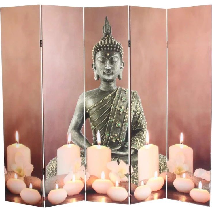 LED-Paravent Buddha, Trennwand Raumteiler, Timer netzbetrieben 180x200cm 15 LEDs – Bild 3