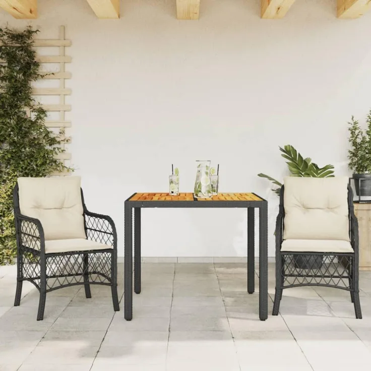 vidaXL 3-tlg. Bistro-Set mit Kissen Schwarz Poly Rattan 3212036