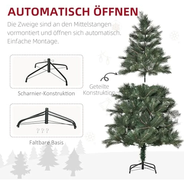 HOMCOM Künstlicher Weihnachtsbaum 180 cm, mit 375 Spitzen, Metallständer, realistisches Aussehen, Nordmanntanne, für Weihnachtsfest, Indoor, Grün – Bild 5
