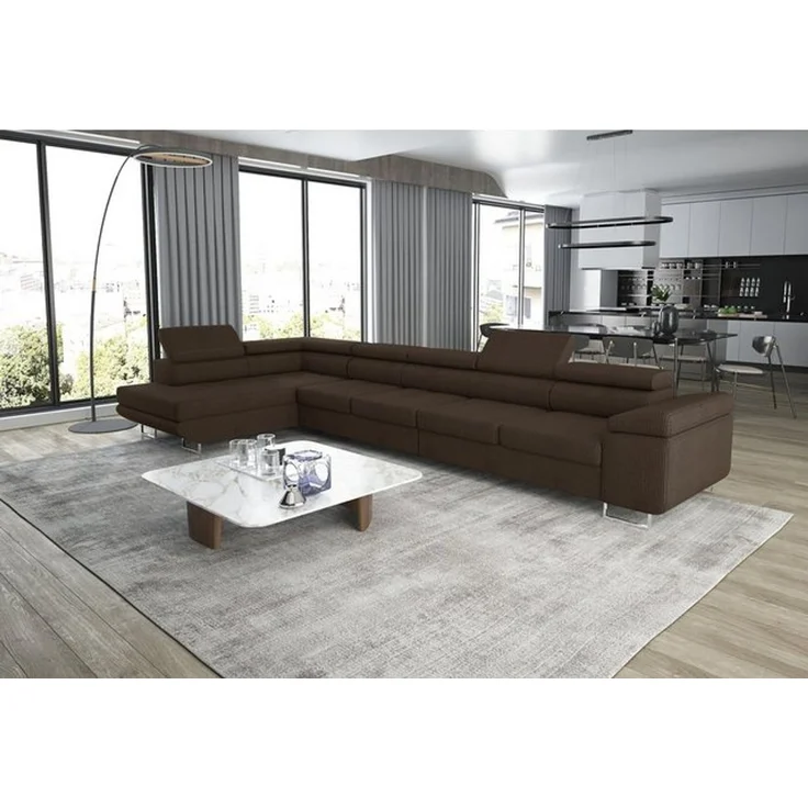 thematys Ecksofa ASTON MAXI 405x203 cm, mit Schlaffunktion, mit Bettkasten, mit verstellbaren Kopfstützen, Braun (Poso 06), Ausrichtung Links – Bild 3