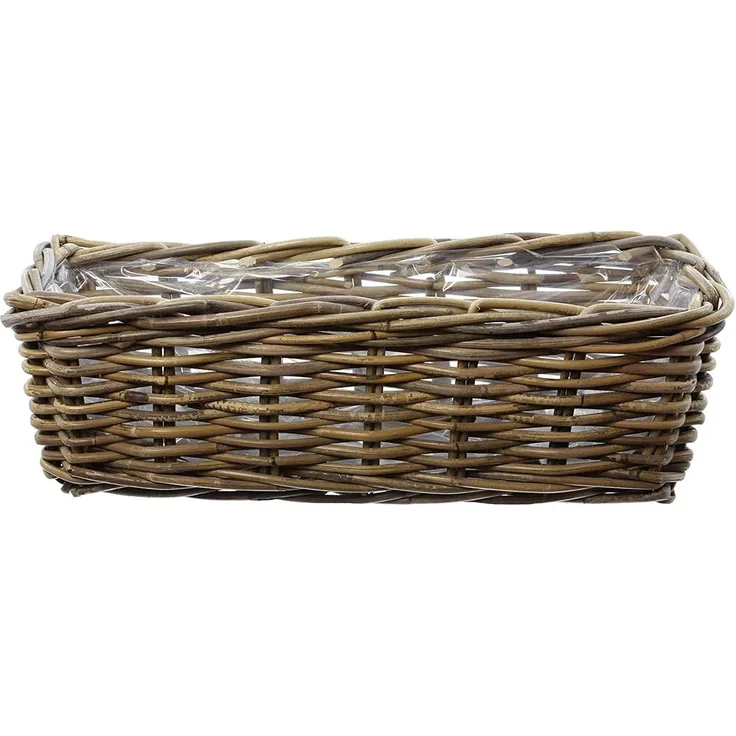 Rattan Pflanzkasten "Koboo Grey" 46 cm lang, grau, Balkonkasten, Blumenkasten für Draußen, Pflanzgefäß