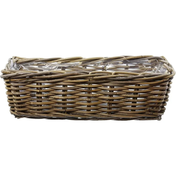 Rattan Pflanzkasten "Koboo Grey" 46 cm lang, grau, Balkonkasten, Blumenkasten für Draußen, Pflanzgefäß – Bild 1