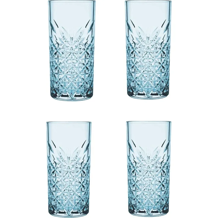 Pasabahce Timeless Trinkgläser Set, Glas blau, Set aus 4 Longdrinkgläsern, für ein 4 Pers. Gedeck, in edler Kristall Optik, geschliffen