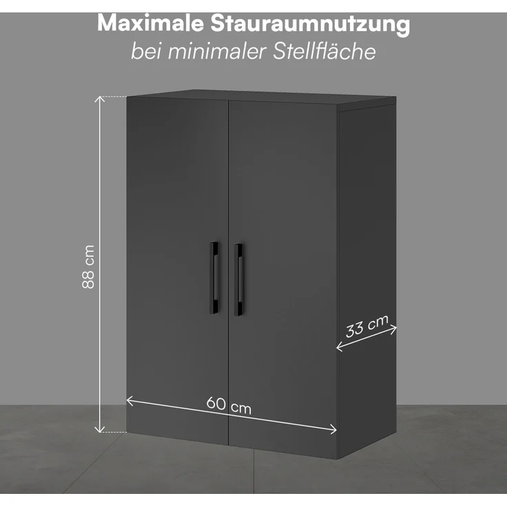 Bellamio 'Apol' Mehrzweckschrank, anthrazitschwarz, 88x33x60 cm, kleiner Aktenschrank mit 3 Fächern – Bild 7