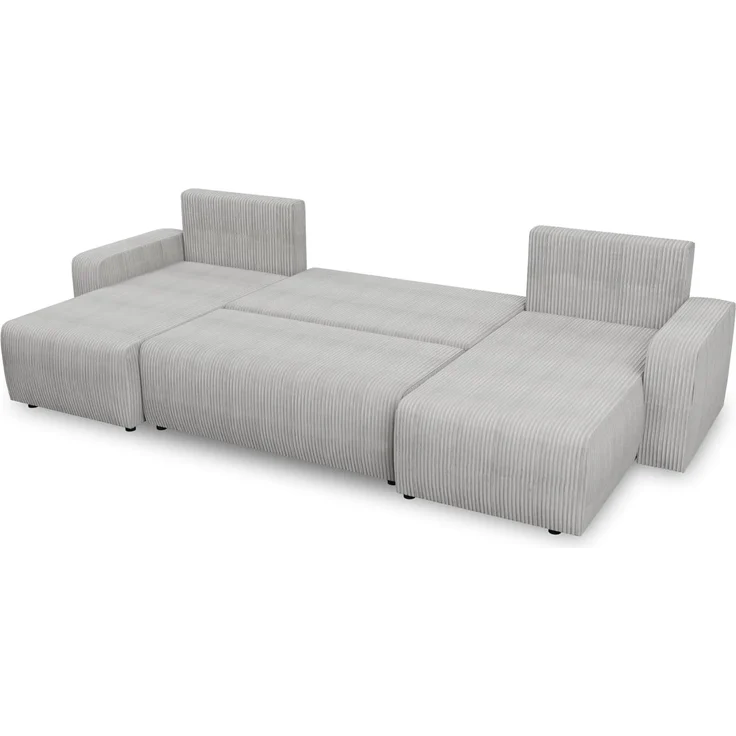 Wohnlandschaft mit Schlaffunktion Roma - U-Form Couch, Schlafsofa mit Bettkasten, Couchgranitur mit Bettfunktion, Big Sofa, Cord Stoff (Grau (Poso 110)) – Bild 4